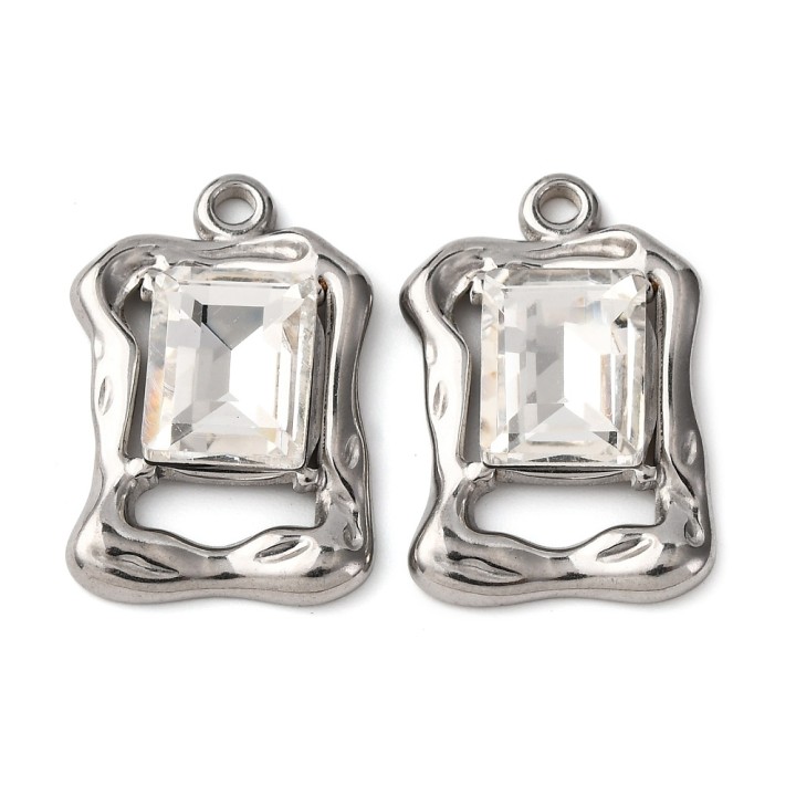 Perlarosa World Elegant Crystal Frame Pendants – Shimmering Glass Stone in Artistic (1 pc) Silver