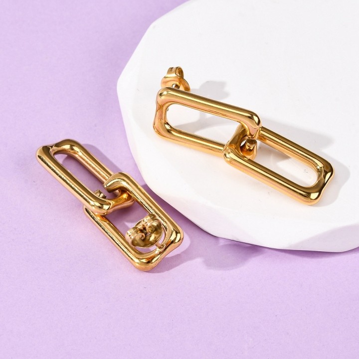 Perlarosa World Earrings – Geometric Rectangle Design Gold