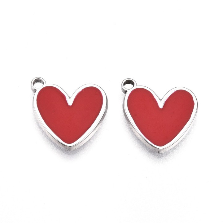 Perlarosa World Enamel Heart Pendants – Bold Red (1 pc) Silver