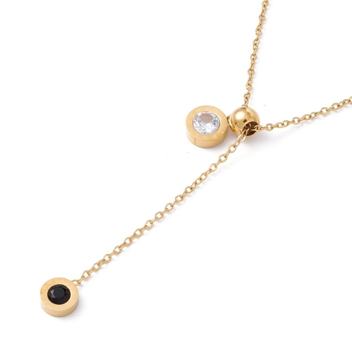 Perlarosa World Dual Stone Y Necklace – Timeless Contrast, Effortlessly Elegant
