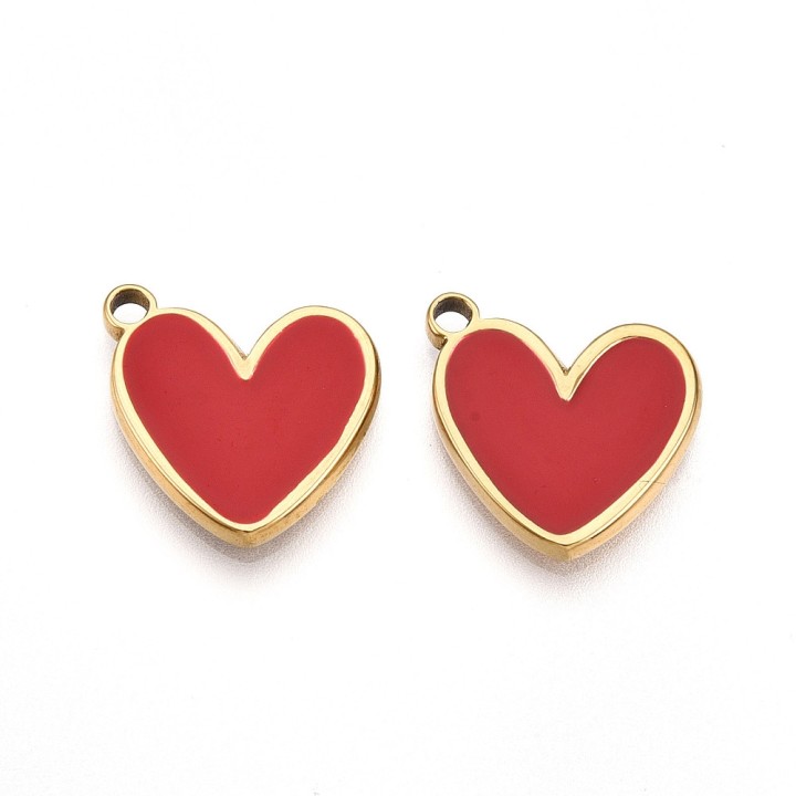 Perlarosa World Enamel Heart Pendants – Bold Red (1 pc) Gold