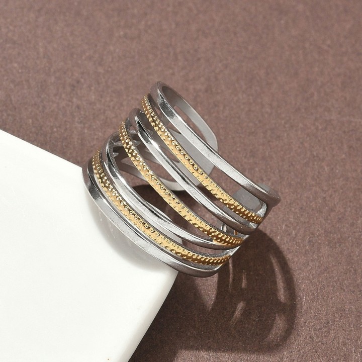 Perlarosa World Dual Harmony Cuff Ring – Silver & Gold Fusion Elegance