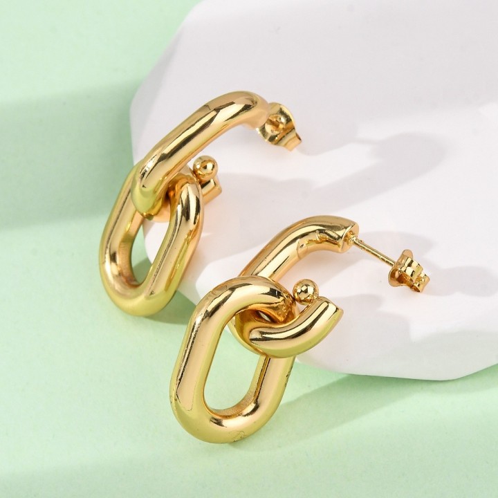 Perlarosa World Chunky Oval Link Earrings – Bold Statement, Timeless Glamour Gold