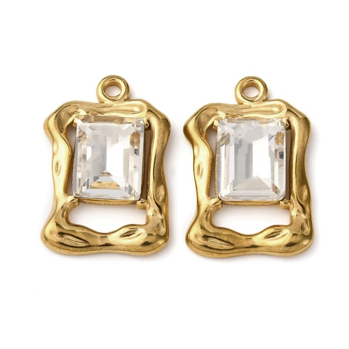 Perlarosa World Elegant Crystal Frame Pendants – Shimmering Glass Stone in Artistic (1 pc) Gold