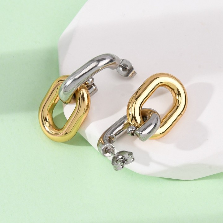 Perlarosa World Chunky Oval Link Earrings – Bold Statement, Timeless Glamour Gold/Silver