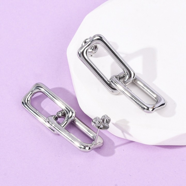 Perlarosa World Earrings – Geometric Rectangle Design Silver