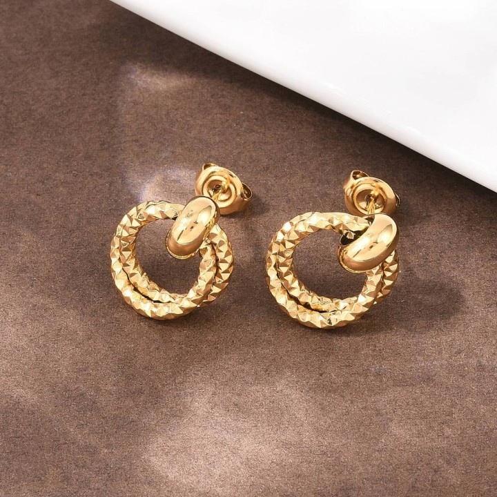 Perlarosa World Earrings – Textured Ring Design Gold