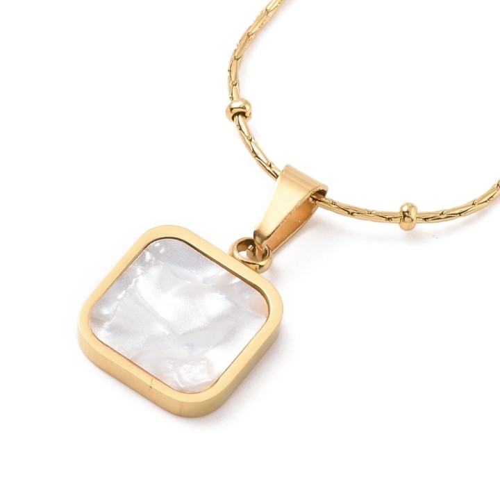 Perlarosa World Shell Pendant Necklace – Square Design – Synthetic Shell