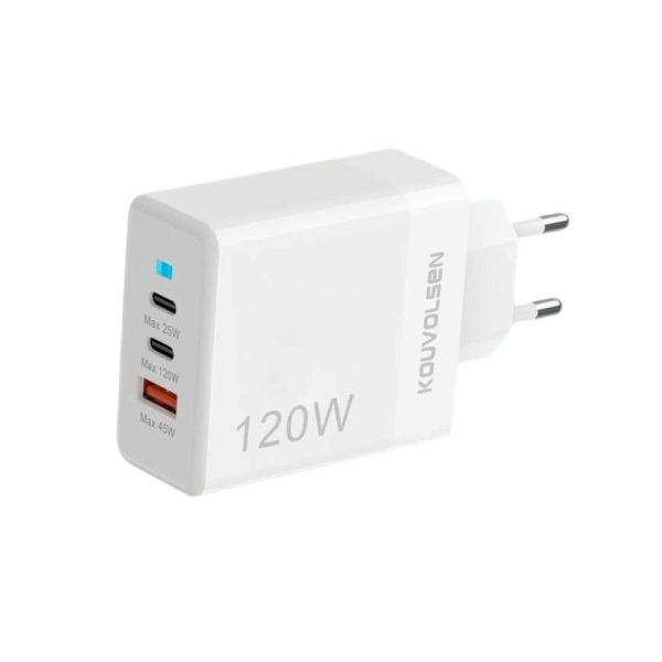 KOUVOLSEN Αντάπτορας φόρτισης Fast Charge με 3 θύρες USB-A & Type-C – 120W  CX-180B  – White