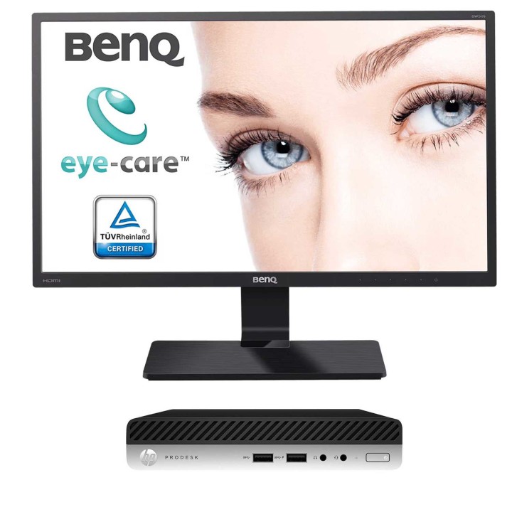 HP ProDesk 400 G3 Core i5-6500T 16GB 256GB SSD Windows 10 Pro Desktop with BenQ 24.1" FHD Monitor - Refurbished -