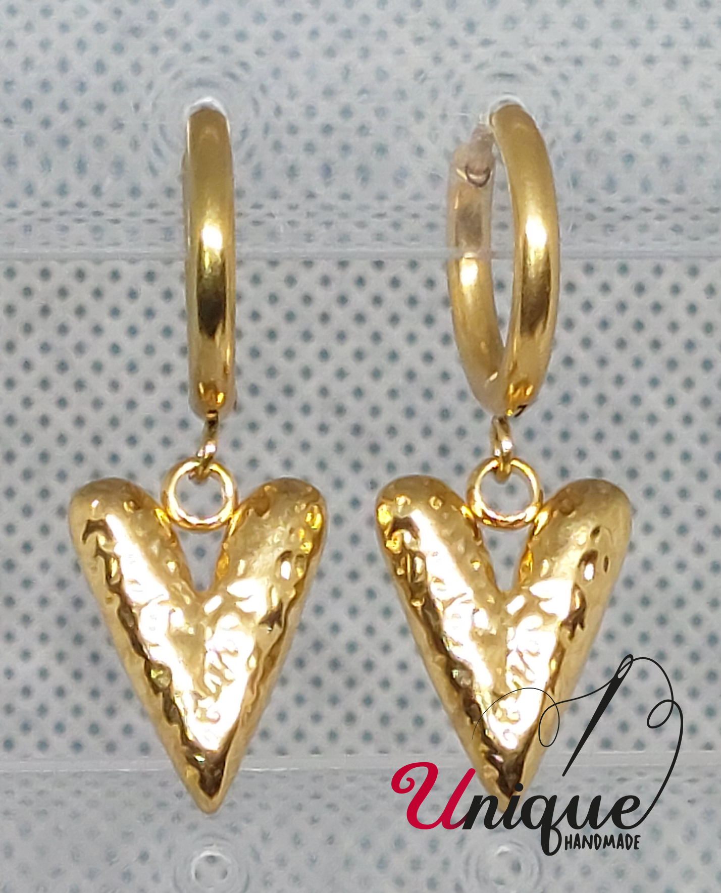 Gold Heart Hoops Earrings