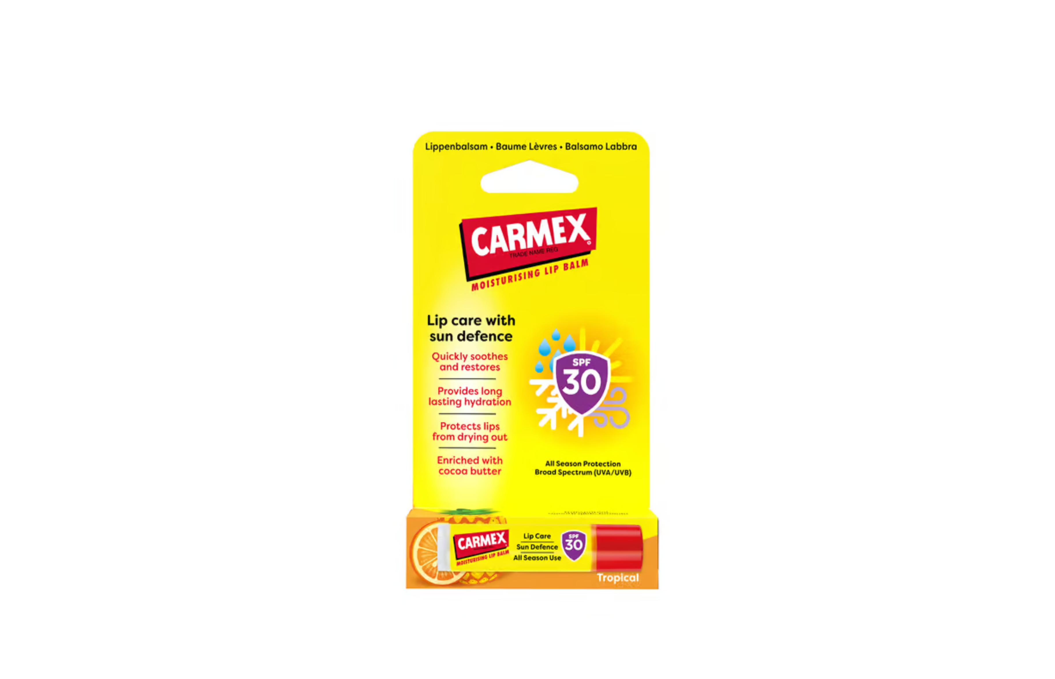Carmex Spf30 Sun Defence Moisturising Tropical, Lip Balm, 4.25g