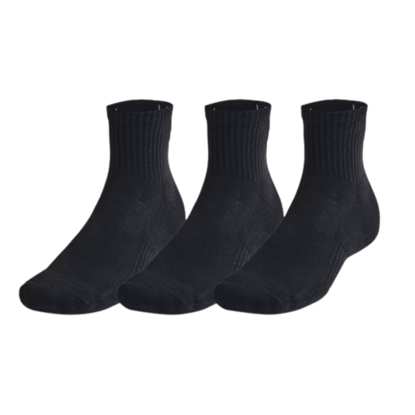 Unisex Under Armour Performance Tech 3 Pack Quarter Socks Black 1386372-001 size 36-42