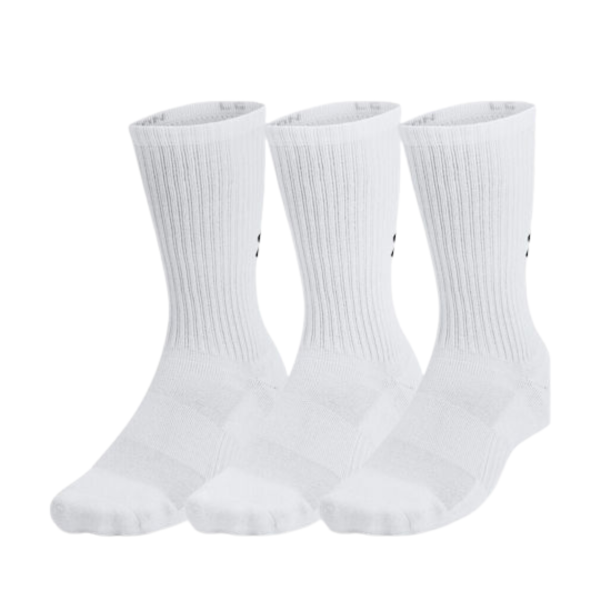 Unisex Under Armour Performance Tech 3 Pack Crew Socks White 1386311-100 size 36-42