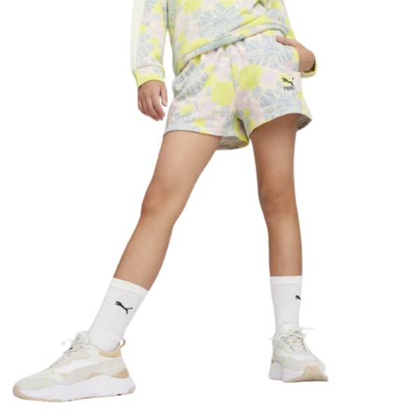 Puma T7 Snflr Aop Tr G Junior Kids Girls Shorts Multicolour 625062-90 140 / 9-10 Years