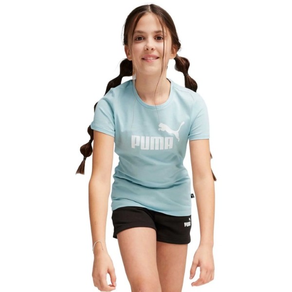 Puma Logo Tee & Shorts Athletic Set G Junior Kids Girls Turquoise Surf 846936-22 128 / 7-8 Years