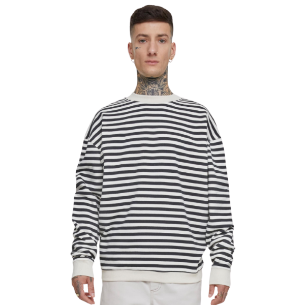 Urban Classics Striped Crewneck Men Sweatshirt Black White TB6411-04250