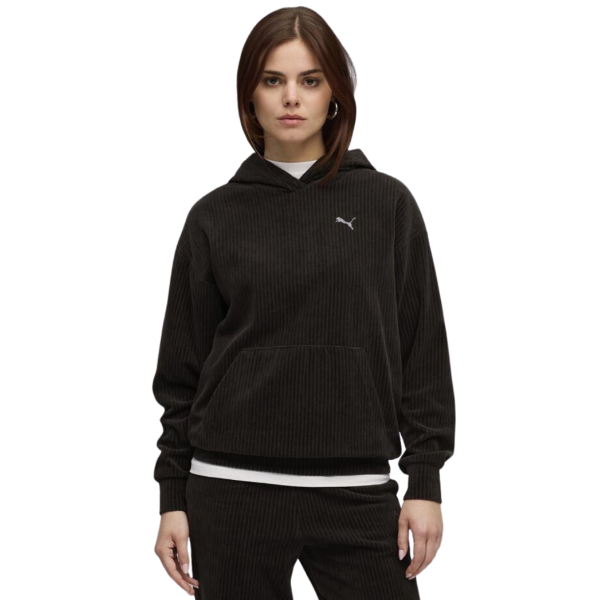 Puma Essentials Elevated Comfort Velour Rib Hoodie Women Black 688107-01 size S