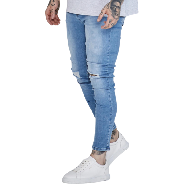 Siksilk Men Distressed Skinny Jeans Blue Ss-25857