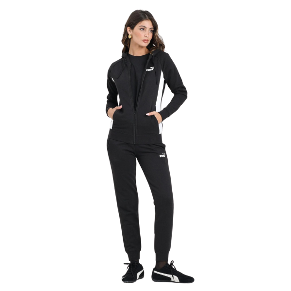 Puma Full-zip Hooded Sweat Suit Fleece Women Black 690738-01 size XL