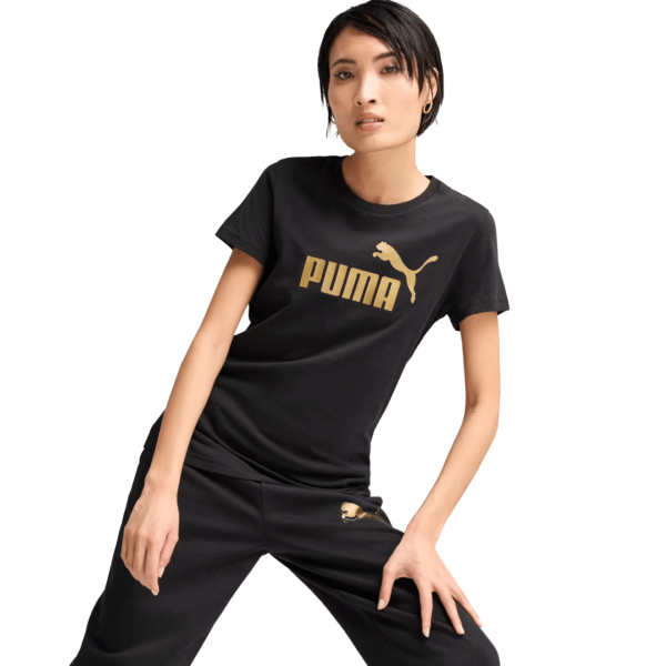 Puma Essentials Metallic No. 1 Logo Tee Women T-shirt Black 631536-51 size XS
