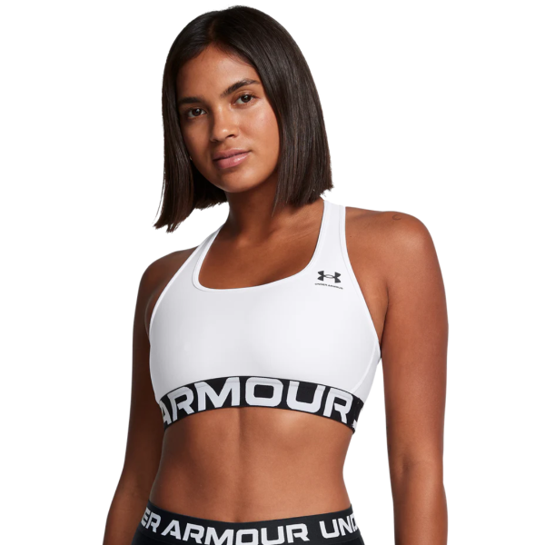 Under Armour Hg Mid Branded Sports Women Bra White 1383544-100 size M