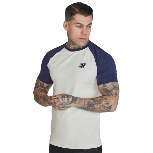 Siksilk Raglan T-shirt White Blue SS-26908 size XS