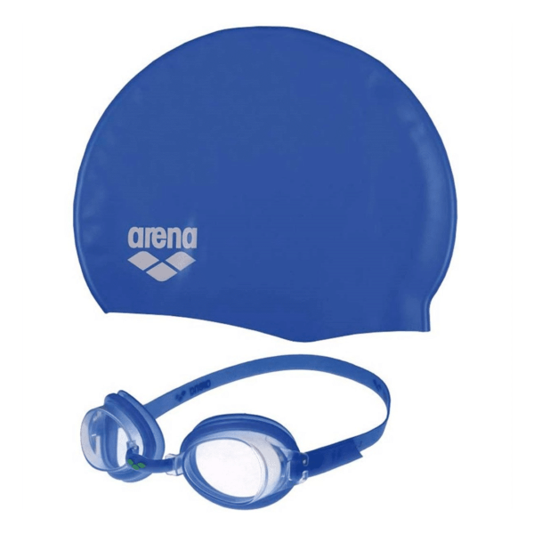 Arena Pool Junior Set Silicone Kids Boys Swimming Cap And Goggles Navy 92423-70 size ONE
