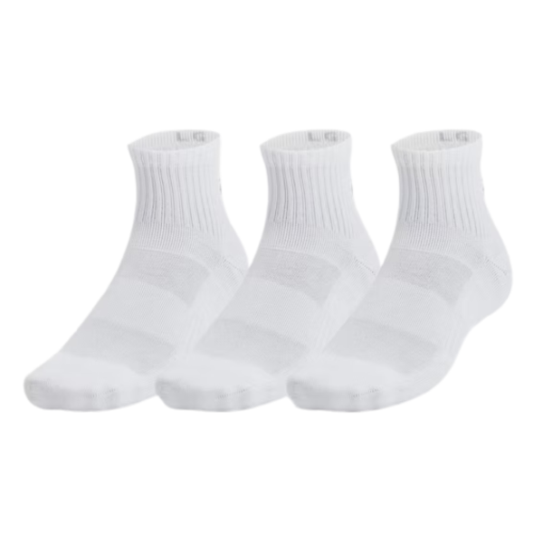 Unisex Under Armour Performance Tech 3 Pack Quarter Socks White 1386372-100 size 36-42
