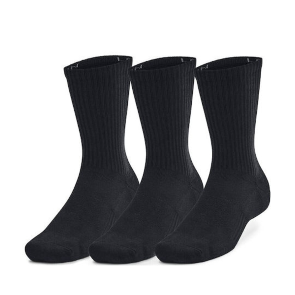 Unisex Under Armour Performance Tech 3 Pack Crew Socks Black 1386311-001 size 42-47.