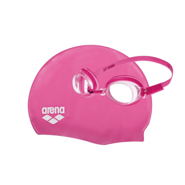 Arena Pool Junior Set Silicone Kids Girls Swimming Cap And Goggles Pink 92423-92 size ONE