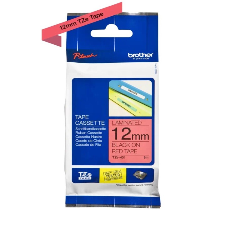 TZe431 12mm BLACK ON RED 8m BROTHER P-TOUCH TAPE