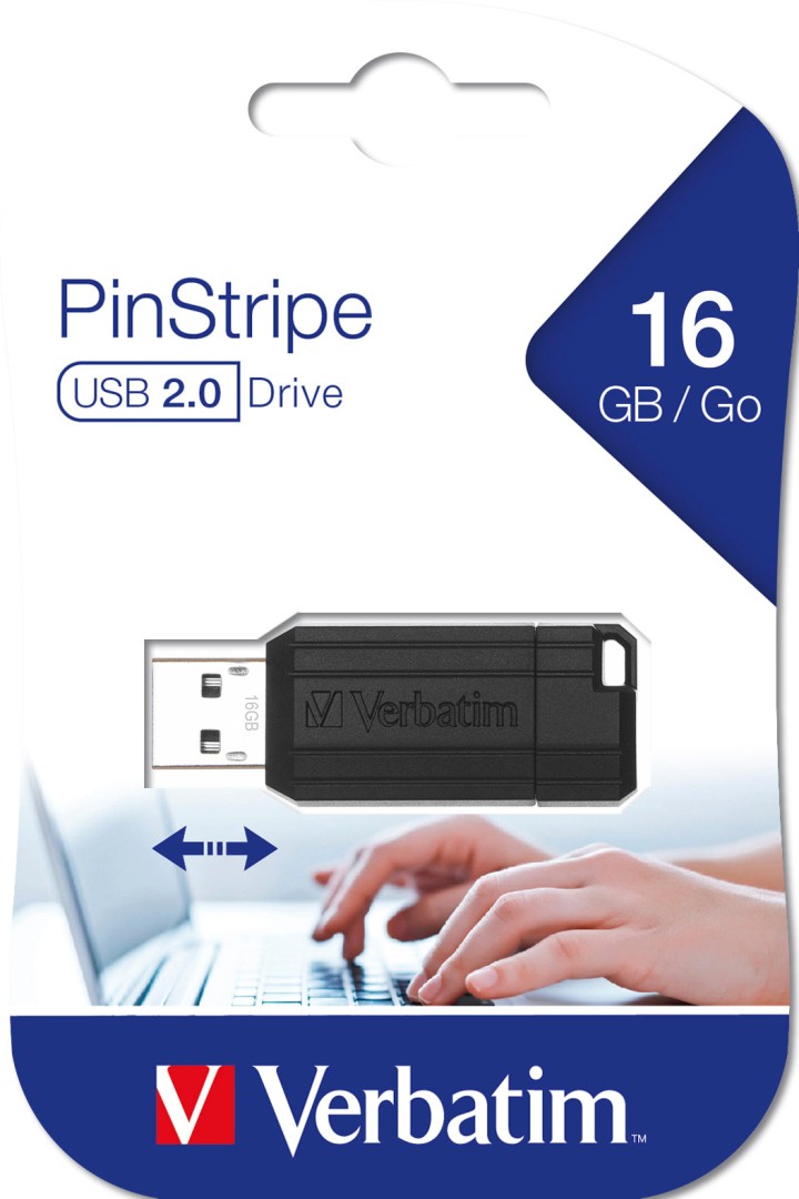 USB 16GB  BLACK PINSTRIPE VERBATIM