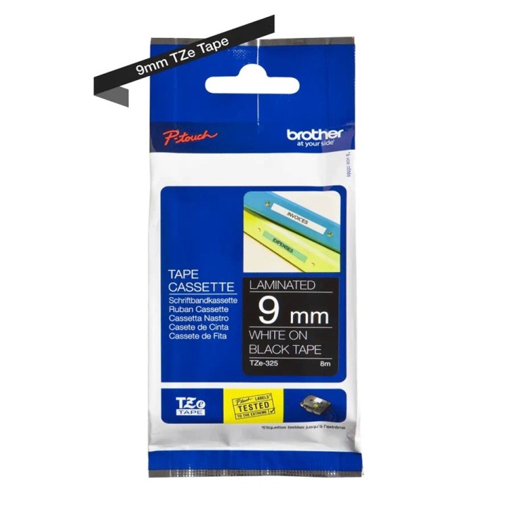 TZe325 (D) 9mm WHITE ON BLACK BROTHER P-TOUCH TAPE