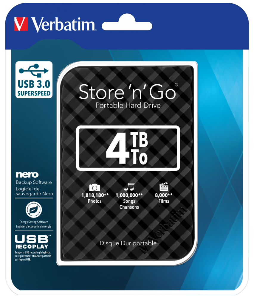 HDD USB 3.0 4TB 2,5''(9,5mm) VERBATIM BLACK