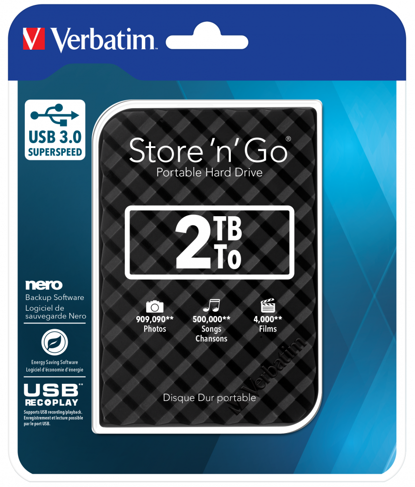 HDD USB 3.0 2TB 2,5''(9,5mm)BLACK VERBATIM