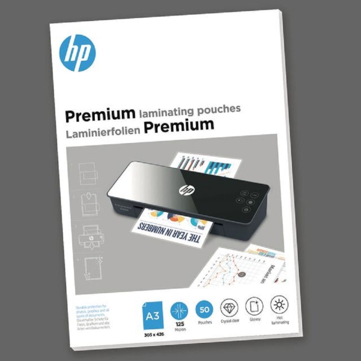 HP Premium Laminating Pouches, A3, 125 Micron, Pouches/Pack50 pcs,Pouch Size (mm) 303 x 426 (9127)