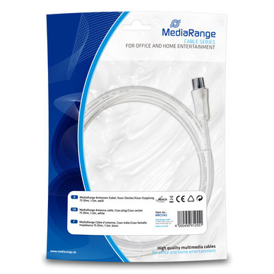 MediaRange Antenna cable, Coax plug/Coax socket, 75 Ohm, 1.5m