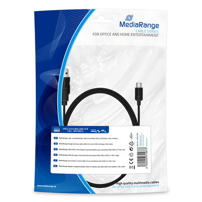 MediaRange Charge and sync cable, USB 2.0 to mini USB 2.0 B plug, 1.8m