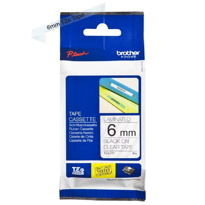 TZe111(S) 6mm BLACK ON CLEAR 8m BROTHER P-TOUCH TAPE