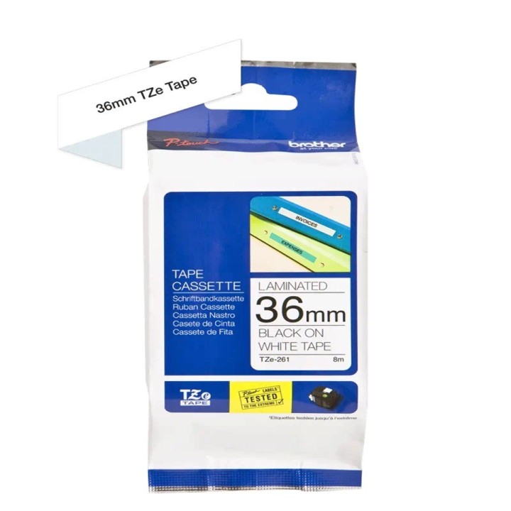 TZe261 36mm BLACK ON WHITE 8m BROTHER P-TOUCH TAPE