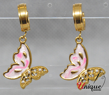 Gold Pink Butterfly Hoops Earrings