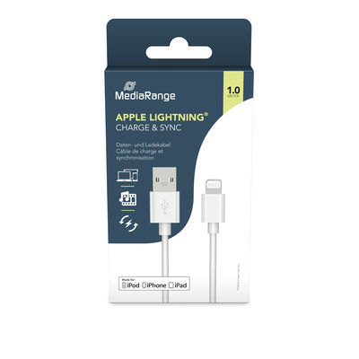 MediaRange Charge and sync cable, USB 2.0 to Apple Lightning® plug, 1.0m