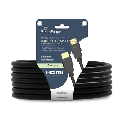 MediaRange HDMI™ High Speed with Ethernet connection cable, gold-plated contacts, 10.2 Gbit/s data transfer rate, 10.0m
