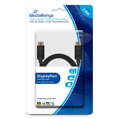 MediaRange DisplayPort connection cable, gold-plated contacts, 10 Gbit/s data transfer rate, 2.0m