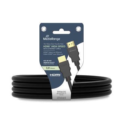 MediaRange HDMI™ High Speed connection cable with Ethernet, gold-plated contacts, 10.2 Gbit/s data transfer rate, 3.0m