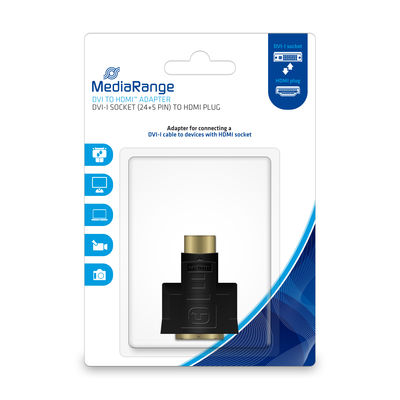 MediaRange DVI to HDMI™ adapter, gold-plated, DVI-I socket (24+5 Pin)/HDMI plug