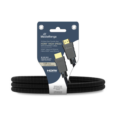 MediaRange HDMI™ High Speed with Ethernet connection cable, gold-plated contacts, 18 Gbit/s data transfer rate, 1.0m