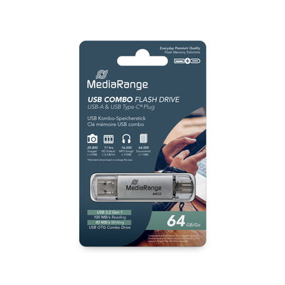 MediaRange USB 3.0 combo flash drive, with USB Type-C™ plug, 64GB