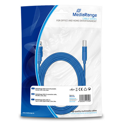 MediaRange USB 3.0 connection cable, AM/BM, 5.0m, blue